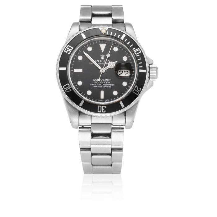 Rolex. A stainless steel automatic calendar bracelet watch Submariner, Ref: 16800, Circa 1984