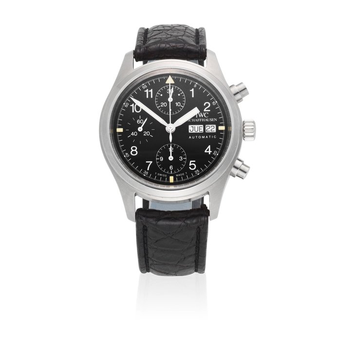 IWC. A stainless steel automatic calendar chronograph wristwatch Der Fliegerchronograph, Ref: 3706-009, Sold 28th August 1997