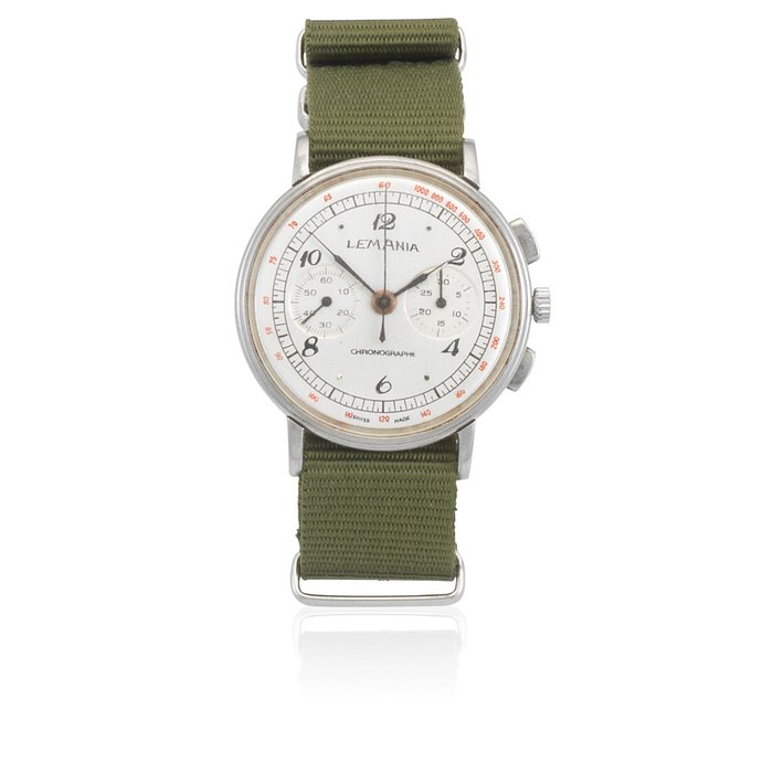 Lemania. A stainless steel manual wind chronograph wristwatch Circa 1950