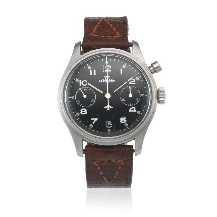 Lemania. A stainless steel manual wind single button chronograph wristwatch Circa 1950