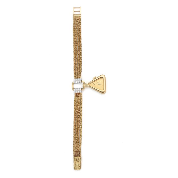Chopard for Kutchinsky. A lady's unusual form 18K gold and diamond set manual wind pendant bracelet watch Ref: 5109 1, Circa 1980