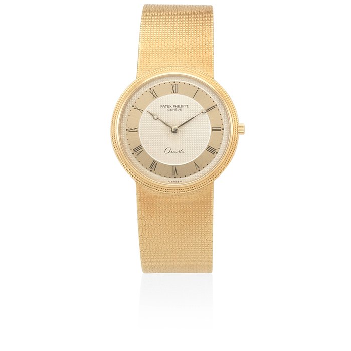 Patek Philippe. An 18K gold quartz bracelet watch Calatrava, Ref: 3744/1, Circa 1980