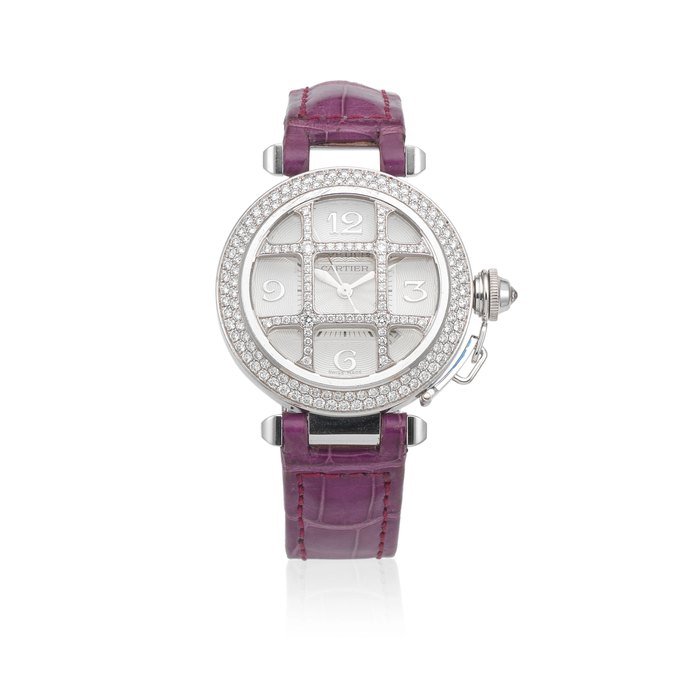 Cartier Cartier. A mid-size 18K white gold and diamond set automatic calendar wristwatch Pasha, Ref: 2529, Circa 2005