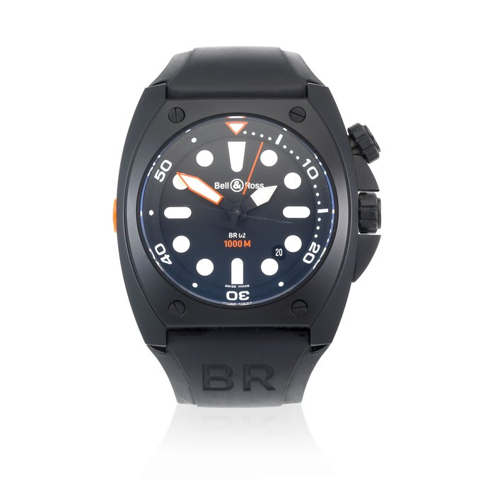 Bell & Ross. A black DLC coated stainless steel automatic calendar wristwatch BR02-20-S-03924, Sold 5th November 2010