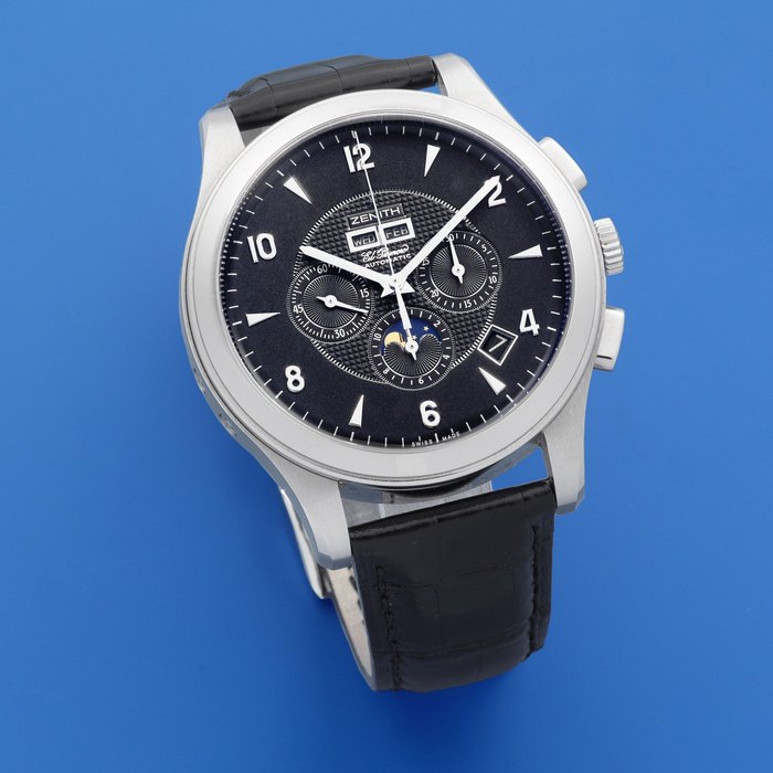Zenith. A stainless steel automatic triple calendar chronograph wristwatch with moon phase El Primero, Ref: 03.0520.4100, Sold 9th December 2011