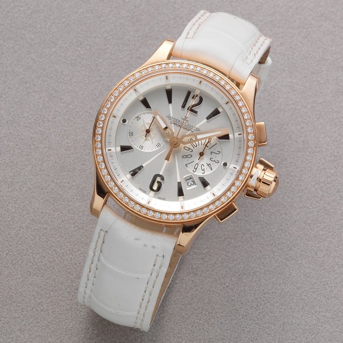 Jaeger-LeCoultre. An 18K rose gold and diamond set quartz chronograph wristwatch Master Compressor, Ref: 148.2.31, Circa 2000