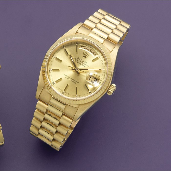 Rolex. An 18K gold automatic calendar bracelet watch Day-Date, Ref: 18038, Circa 1979