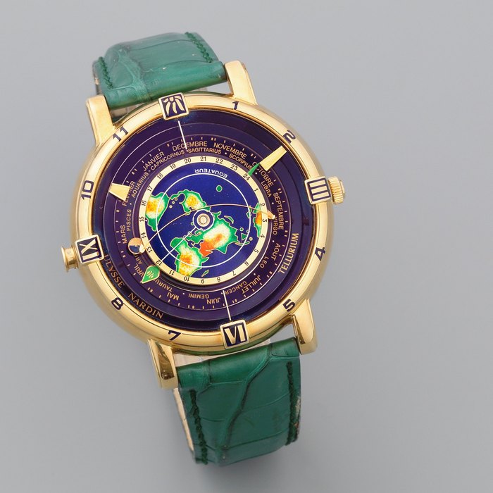 Ulysse Nardin. A fine and rare 18K gold automatic astronomical wristwatch Tellurium, Ref: 871-77 Mo.90/99, Sold 25th June 1999