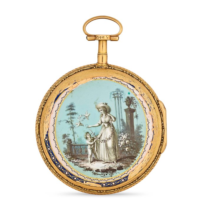 Breguet Three Swiss enameled gold verge watchesvariously signed "Breguet à Paris", "Vaucher à Paris" and the last unsigned late 18th century (3)