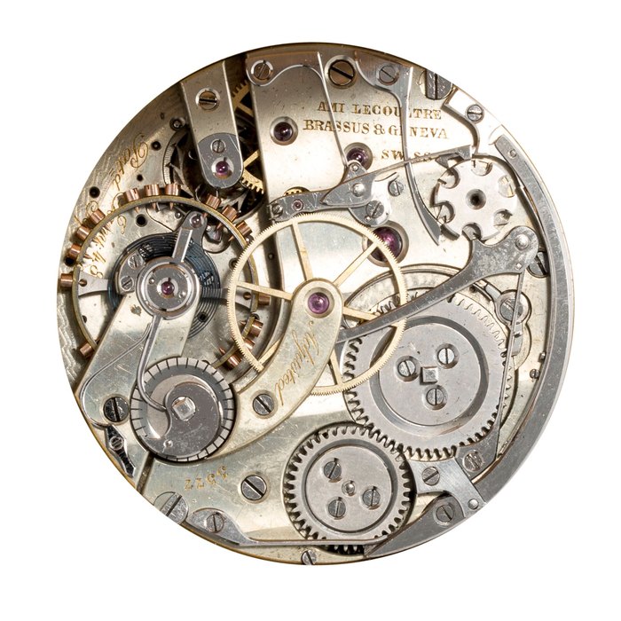 Ami LeCoultre, Brassus & Geneva. A fine and rare 18K gold open face split chronograph with jump quarter seconds and registerlast quarter 19th century