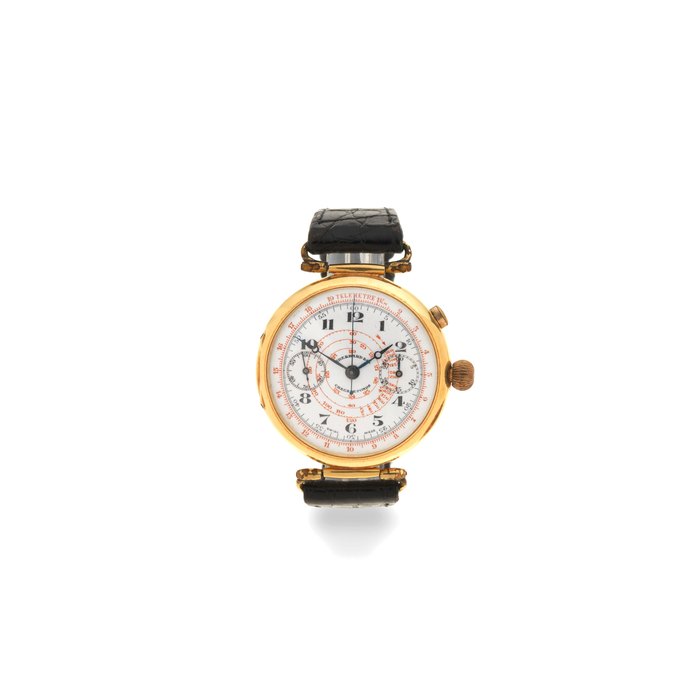 Breguet Eberhard. An 18K gold manual wind single button chronograph wristwatch Circa 1930