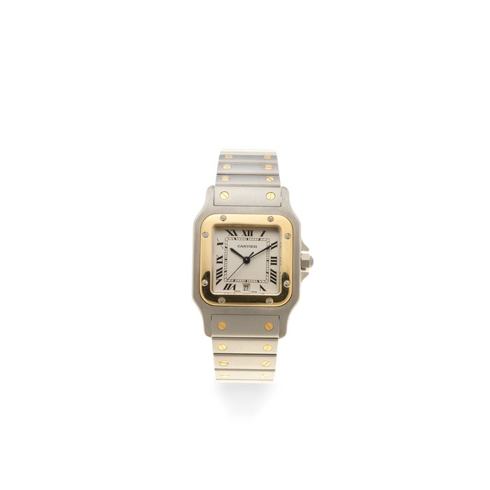 Cartier. A stainless steel and gold quartz calendar bracelet watch Santos Galbee, Ref: 1566, Circa 2010