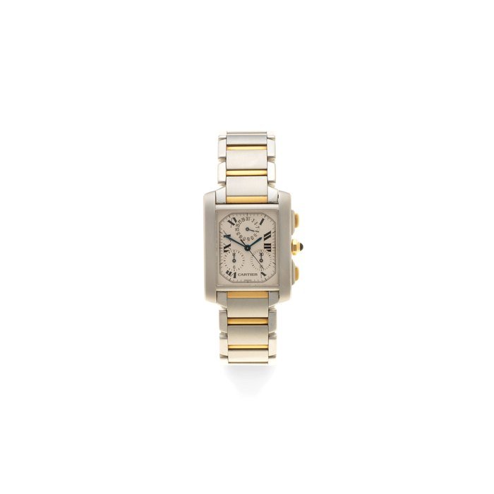 Cartier Cartier. A stainless steel and gold quartz calendar chronograph bracelet watch Tank Française, Ref: 2303, Circa 2000
