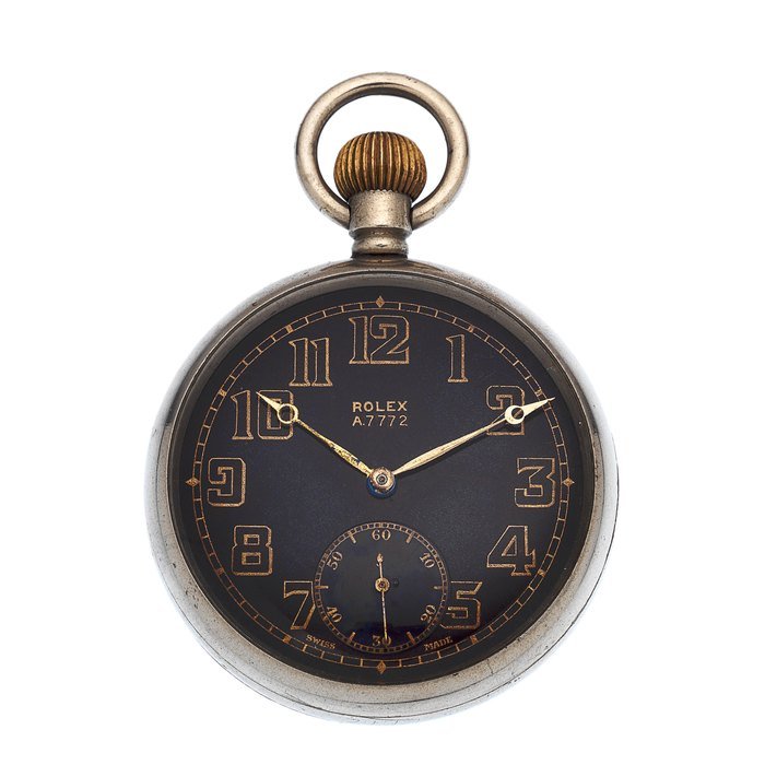 Rolex Rolex. A stainless steel keyless wind open face military pocket watch Circa 1940