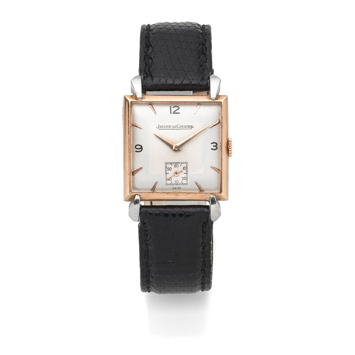 Jaeger-LeCoultre. A stainless steel and rose gold capped manual wind square wristwatch Circa 1947