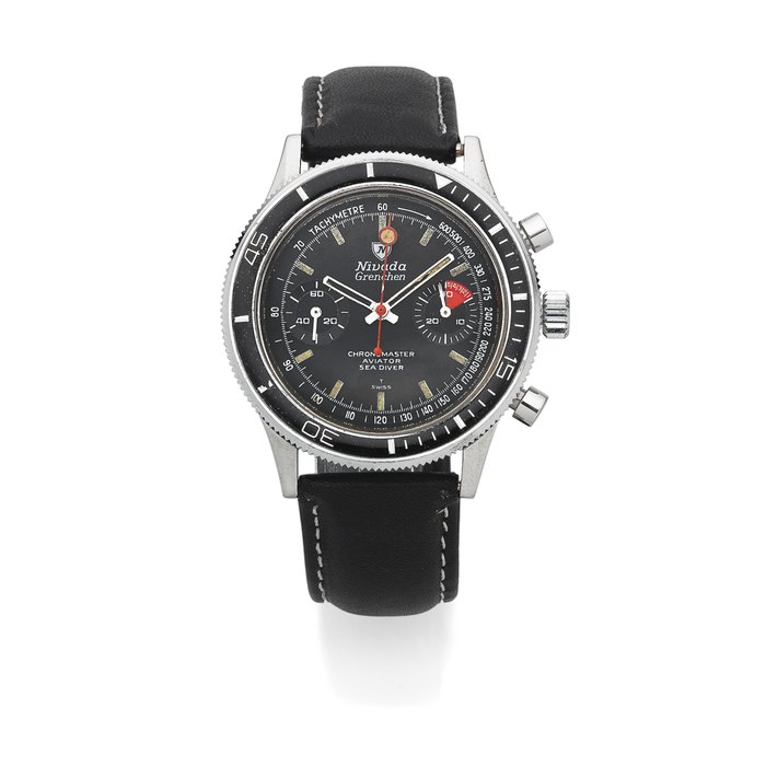 Nivada. A stainless steel manual wind chronograph wristwatch Chronomaster Aviator Sea Diver, Ref: 85004, Circa 1960