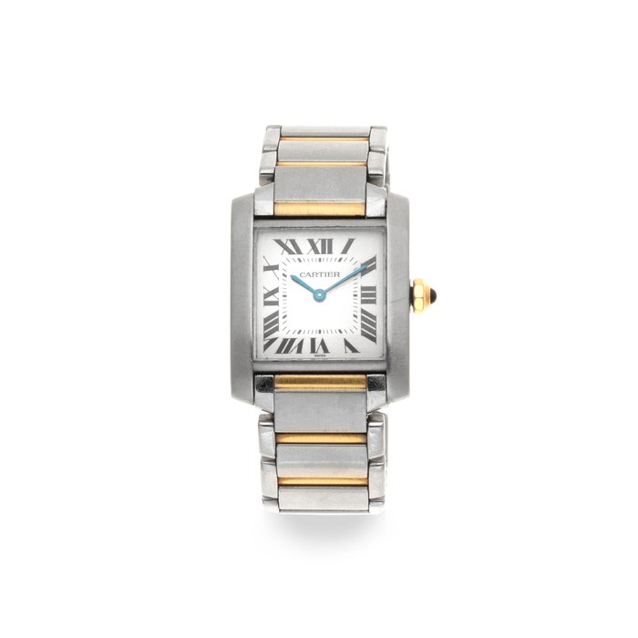 Cartier. A mid-size stainless steel and gold quartz wristwatch Tank Française, Ref: 2301, Sold March 2005