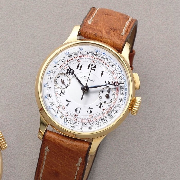 Longines. A fine 18K gold manual wind single button chronograph wristwatch Circa 1935