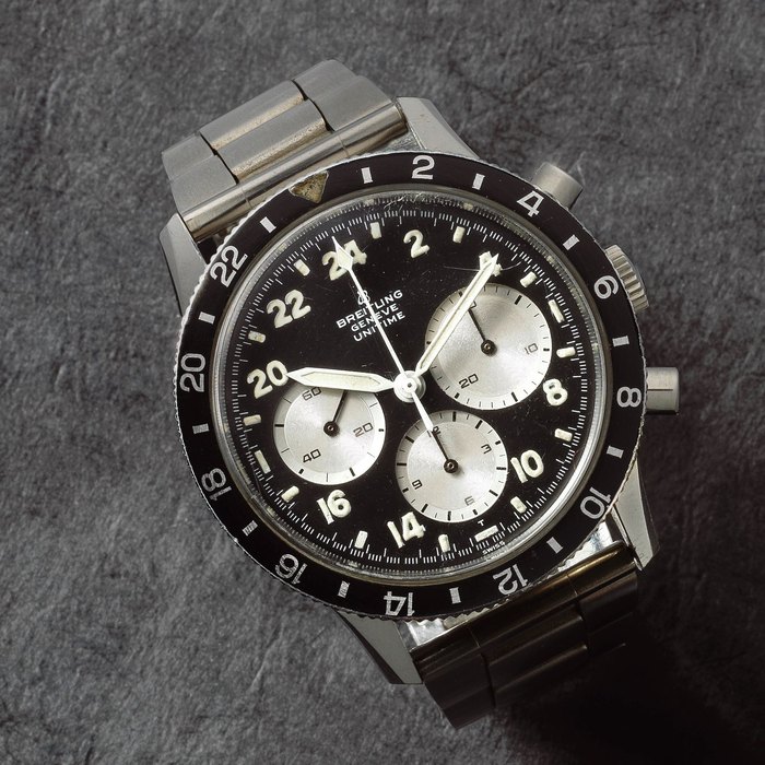 Breitling. An unusual stainless steel manual wind chronograph wristwatch with 24 hour dial Unitime, Ref: 1765, Circa 1969