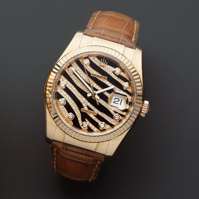 Rolex. A fine and rare 18K rose gold and diamond set automatic calendar wristwatch Datejust, Ref: 116135, Circa 2016