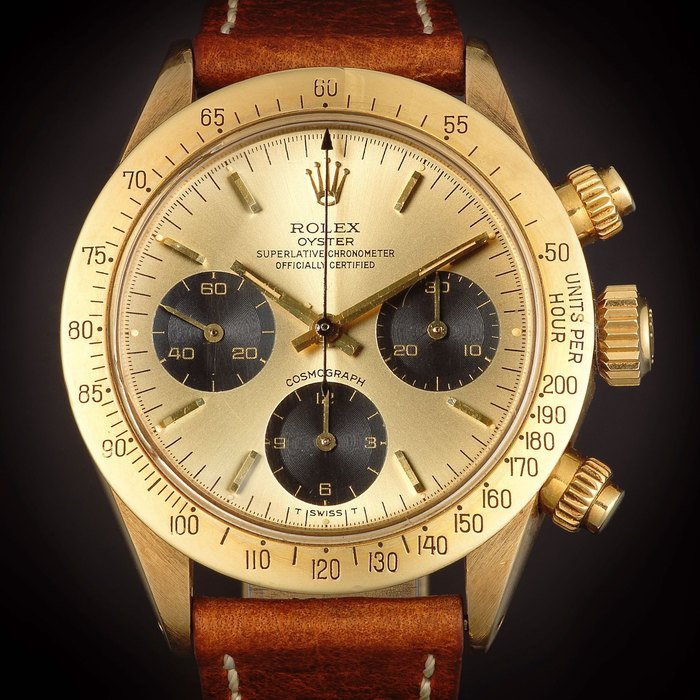 Rolex Rolex. A fine 14K gold manual wind chronograph bracelet wristwatch Cosmograph, Ref: 6265, Circa 1977 · 6265