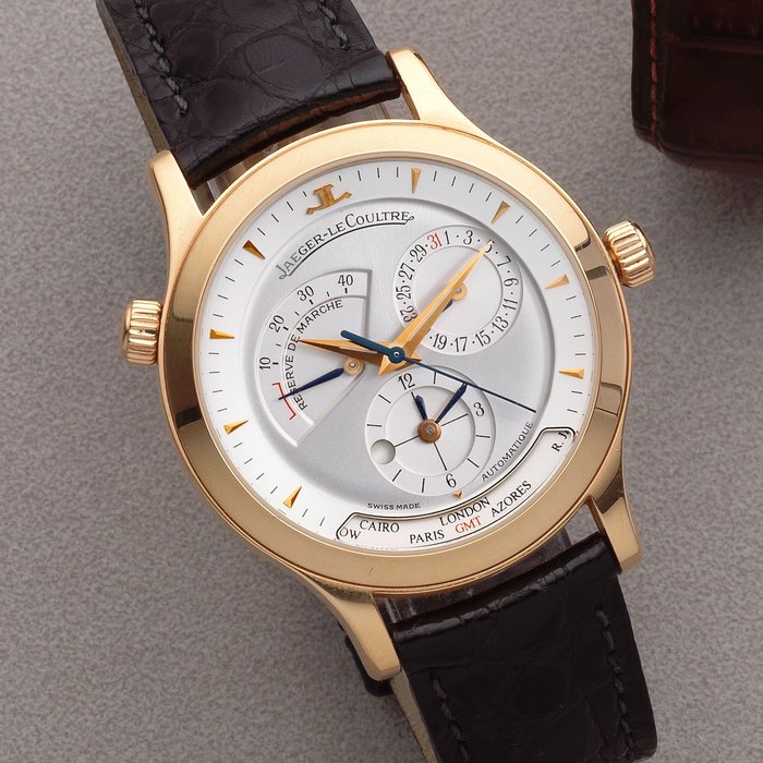 Jaeger-LeCoultre. An 18K rose gold automatic calendar world time wristwatch with dual time and power reserve Master Control 1000 Hours, Ref: 142.2.92, Circa 2002