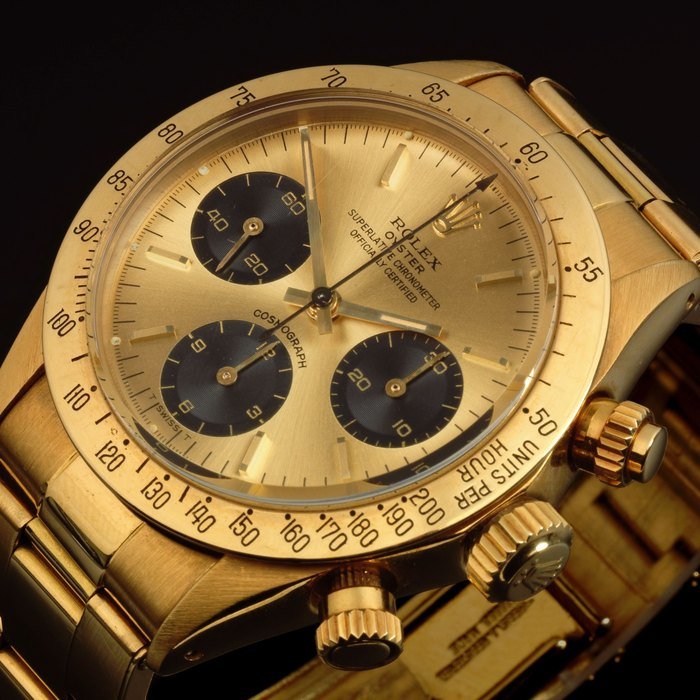 Rolex Rolex. A fine 18K gold automatic chronograph bracelet watch Cosmograph, Ref: 6265, Circa 1977 · 6265
