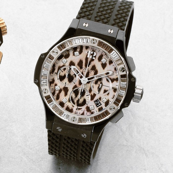 Hublot. A limited edition titanium and ceramic diamond set automatic calendar chronograph wristwatch Big Bang 'Snow Leopard', No.086/500, Ref: 341.CW.7717.NR.1977, Circa 2012