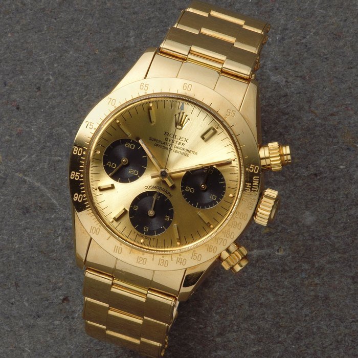 Rolex Rolex. A fine 18K gold manual wind chronograph bracelet watch Cosmograph, Ref: 6265, Circa 1976 · 6265