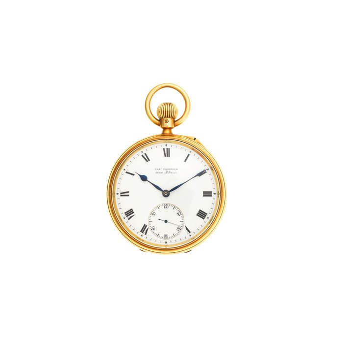 Charles Frodsham. An 18K gold keyless wind open face pocket watch London Hallmark for 1901