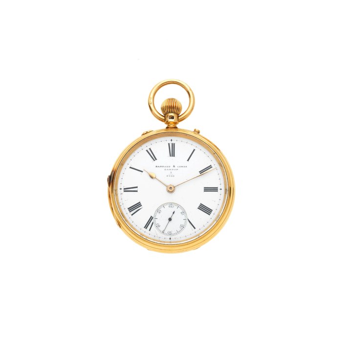 Barraud & Lunds, 41 Cornhill, London. An 18K gold keyless wind open face pocket watch London Hallmark for 1876