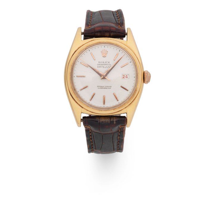 Rolex. An 18K rose gold automatic calendar wristwatch Datejust, Ref: 6075, Circa 1951