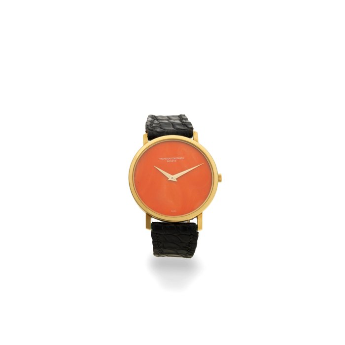 Vacheron & Constantin. An 18K gold manual wind wristwatch with coral dial Circa 1980