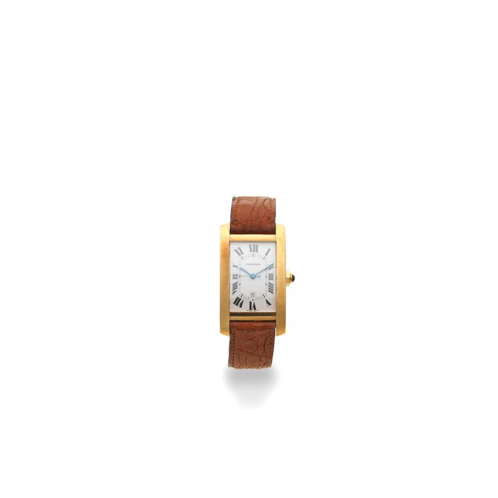 Cartier. An 18K gold automatic calendar wristwatch Tank Americaine, Ref: 01787, Circa 2000