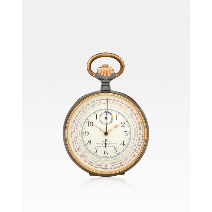 Omega. A rare gun metal open face double dial tachymeter chronographRef: 592.19/22, circa 1906