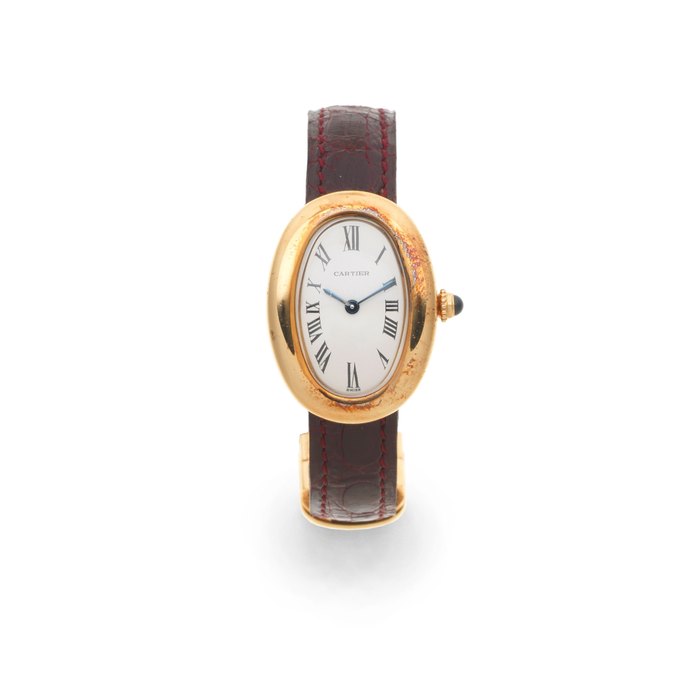 Cartier. A lady's 18K gold quartz oval wristwatch Baignoire, Ref: 0332, Circa 1990