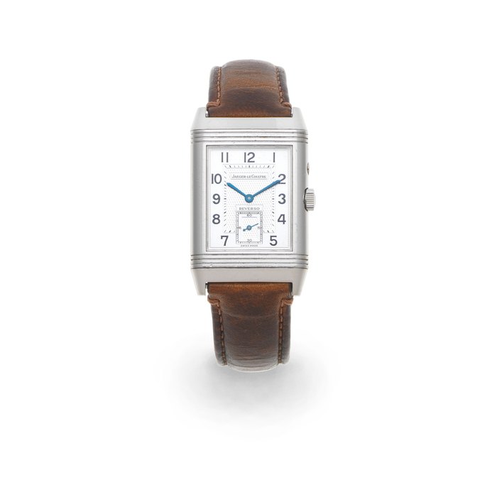 Jaeger-LeCoultre. A stainless steel manual wind reversible rectangular wristwatch with dual dial Reverso Night & Day, Ref: 270.84.54, Sold 1998