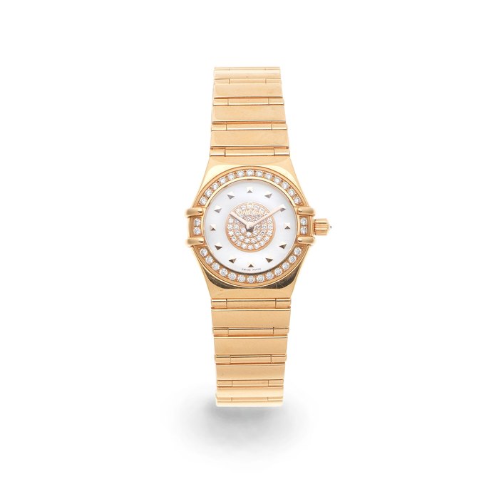 Omega. A lady's 18K rose gold and diamond set automatic bracelet watch Constellation, Ref: 855.1243, Circa 2010