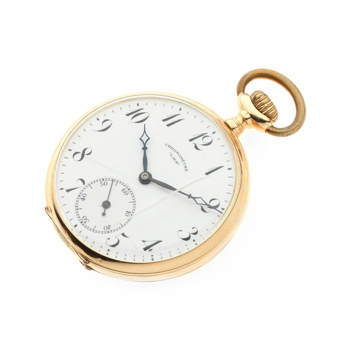 A 14K gold keyless wind open face pocket watch, unsigned