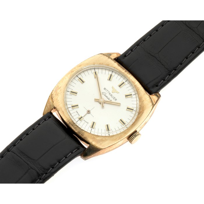 Wittnauer. A gold plated manual wind cushion form wristwatch