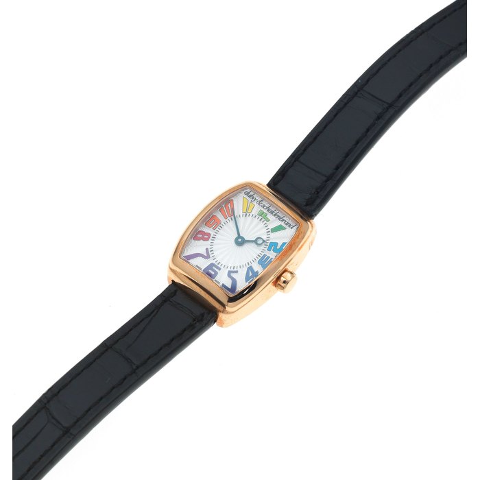 Dubey & Schaldenbrand. A lady's 18K rose gold manual wind tonneau form wristwatch Model: Baby Dôme