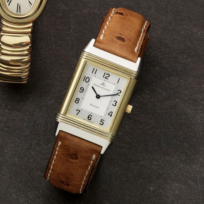 Jaeger-LeCoultre. A mid-size stainless steel and gold manual wind reversible rectangular wristwatch Reverso, Ref:250.5.86, Case No.1755533, Circa 2000