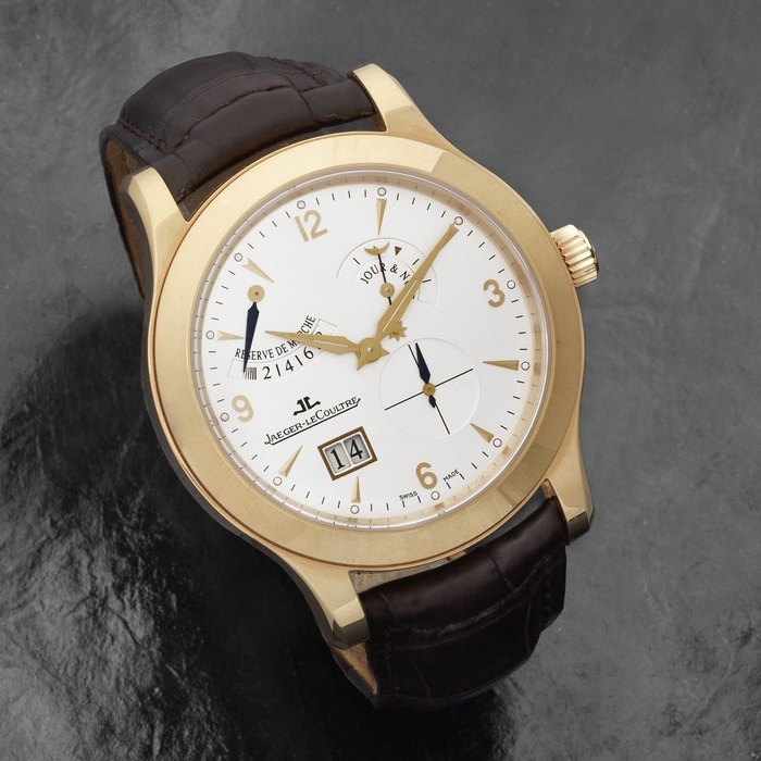 Jaeger-LeCoultre. An 18K rose gold manual wind calendar wristwatch with day and night indication and 8 day power reserve Master Control, Ref:146.2.17, No.0764, Movement No.3283212, Circa 2005