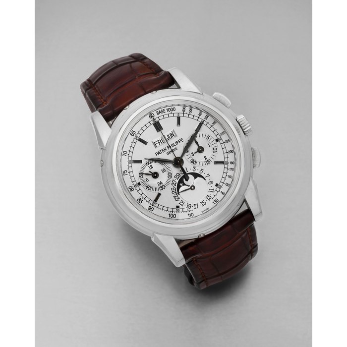 Patek Philippe. A fine 18K white gold manual wind perpetual calendar chronograph wristwatch with moon phase Ref:5970G, Case No.4404153, Movement No.3048878, Sold 28th August 2007