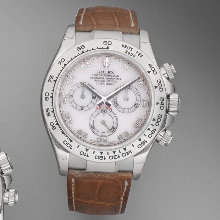 Rolex. An 18K white gold automatic chronograph wristwatch Cosmograph Daytona, Ref:116519, Serial No.D29****, Movement No.C016****, Circa 2005
