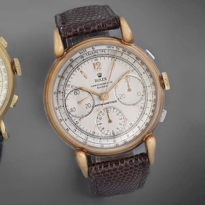 Rolex. A stainless steel and gold manual wind chronograph wristwatch Anti-Magnetique, Ref:4313, Serial No.548***, Circa 1947