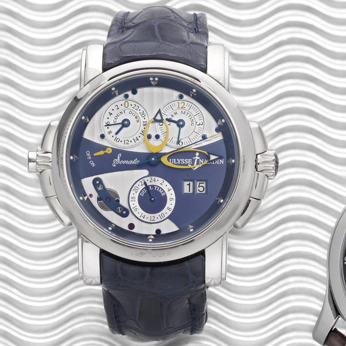 Ulysse Nardin. A fine and rare 18K white gold automatic wristwatch with dual time zone and alarm function Sonata Cathedral Dual Time, Ref:670-88, No.603, Sold 20th September 2009