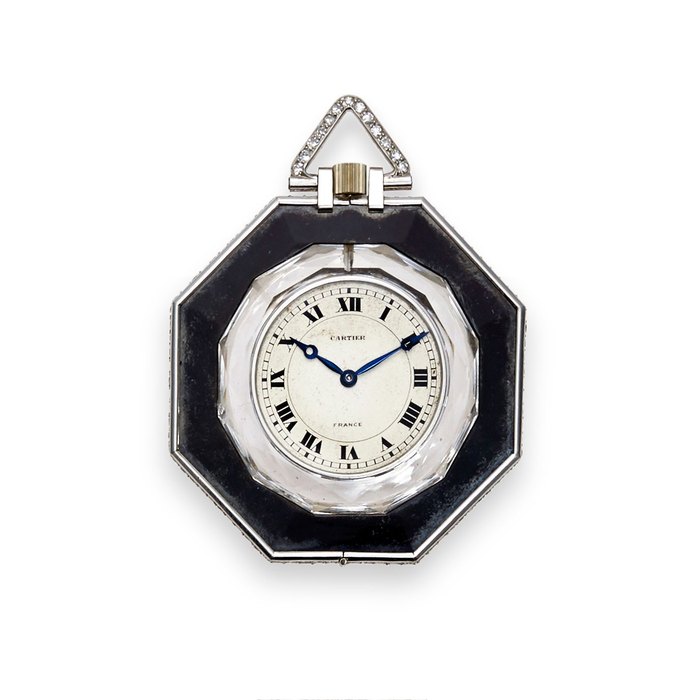 Breguet Cartier. A fine diamond and platinum mounted onyx and rock crystal Art Deco dress watch Case no. 1121, movement by European Watch & Clock Co., 1930's