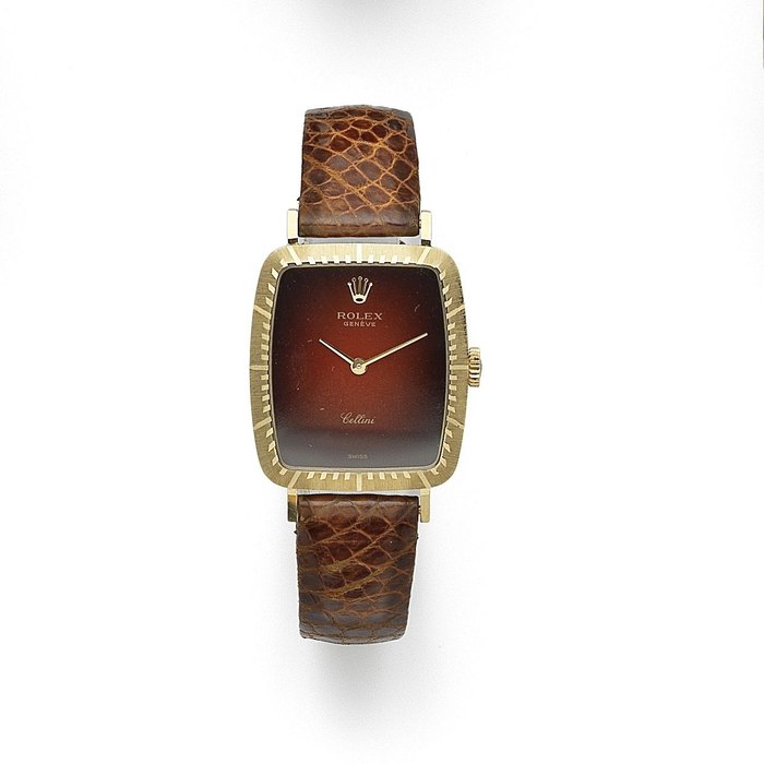 Rolex. A lady's 18K gold manual wind tonneau form wristwatch Cellini, Ref:4080 1, Serial No.434****, Circa 1975