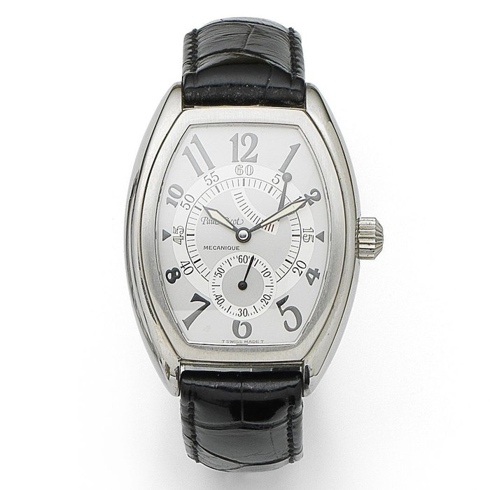Paul Picot. A stainless steel manual wind tonneau form wristwatch with power reserve Firshire, Ref:4070, No.26, Circa 2000